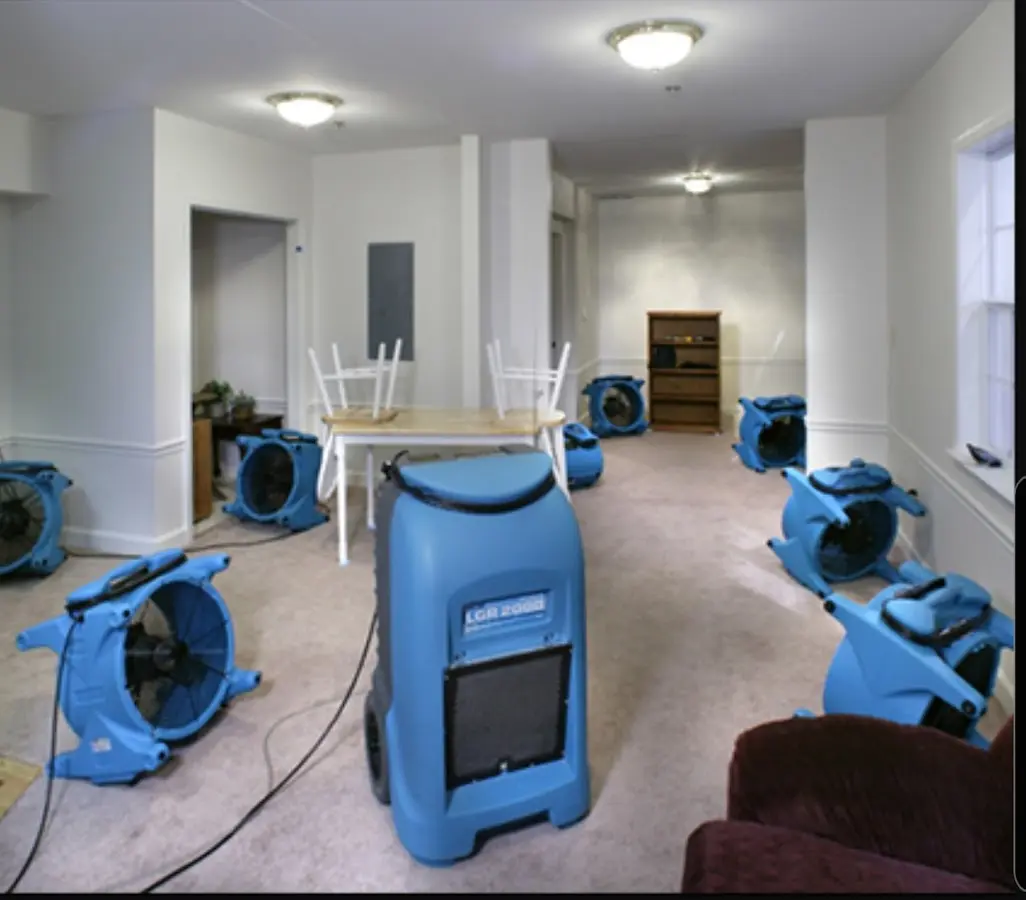 Air movers and dehumidifier setup for Water Damage Restoration in East Haddam