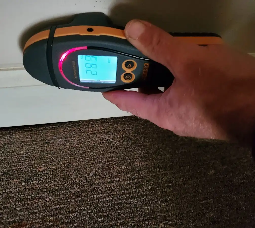 Moisture detection at baseboard during Burst Pipe Cleanup in East Haddam