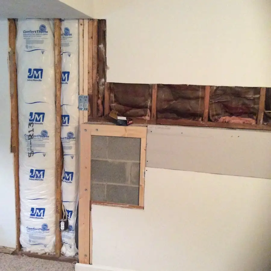 Wall insulation replacement during Basement Flood Cleanup in East Haddam